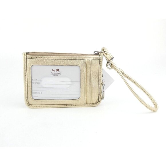 Coach Signature Flower Applique Light Khaki Gold ID Skinny Wristlet NWT F48761 - Picture 2 of 4